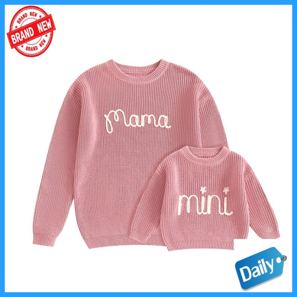 Long Sleeve Crewneck Sweater Pullover Top Mommy and Me Matching Outfit